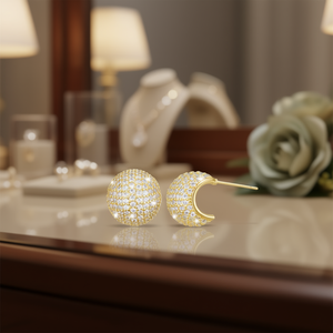 E4784 Orecchini a perno con sfera dorata e strass di cristallo rotondi con taglio brillante per donna, gioielli alla moda per feste - Product Image 2