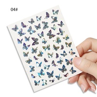 Stiker Dekorasi Kuku 3D Kupu-kupu Prancis Grosir, Warna Laser, Tahan Air, Tidak Beracun, untuk DIY
