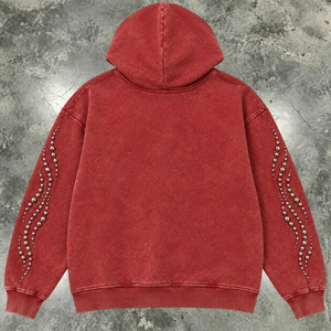 Sweat à capuche surdimensionné en coton délavé à l'acide, style streetwear, avec rivets métalliques, pour hommes, personnalisable ODM/OEM, poids lourd, effet vieilli, style Y2K - Product Image 2