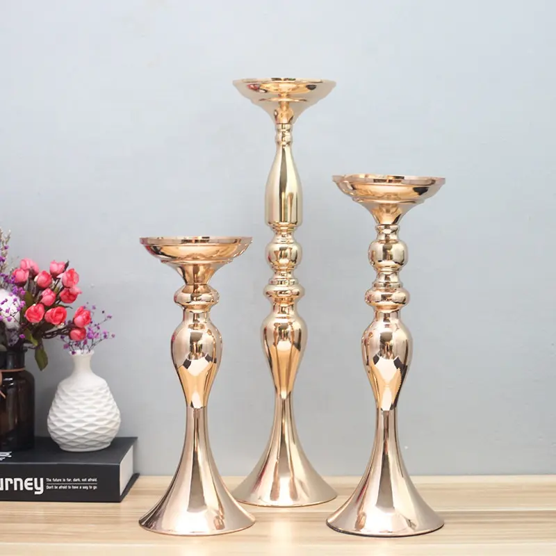 Suporte de velas para festa, castiçal dourado e de metal para decoração de casamento, peças de mesas, decoração de eventos