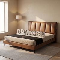 Lit rembourré en cuir véritable moderne XIYUAN, cadre en bois de pin massif, panneau en bois massif, durable, écologique, garantie 10 ans, avec sommier