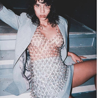 Robe de nuit transparente en perles acryliques, Top goutte à goutte, brillant, pierres précieuses, harnais, transparent, Sexy, Clubwear, dos nu, Body, chaîne