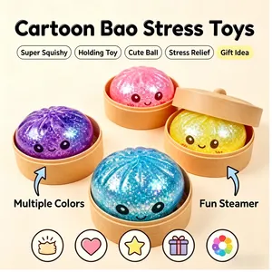 Plush Steamed Bun Squeeze Toy Simulation Bao Stress Relief Fidget Toy <b>Beads</b> Sparkles Soft Squishy Sensory Decompression - Product Image 2