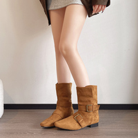Bottines à bout pointu pour femmes, talon compensé caché, double boucle, en daim, style western, pliables, 4 couleurs
