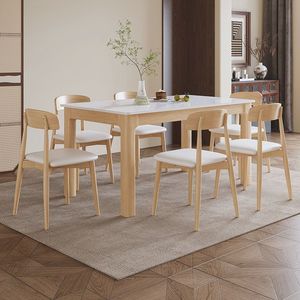 Set Tavolo da Pranzo Quadrato <span class=keywords><strong>in</strong></span> Legno Massello Stile Nordico Moderno con Sedie per 6 Persone, Tavolo e Sedie <span class=keywords><strong>in</strong></span> Quercia per Appartamento - Product Image 1