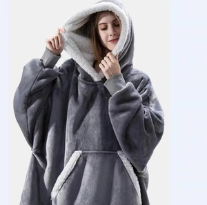 Alta Moderna Coral Fleece Wearable Cobertor Sólido <span class=keywords><strong>Hoodie</strong></span> Camisola Pijama Várias Cores Espessadas para o Calor Festival Design - Product Image 3