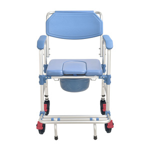 Wei Yikang Aluminum Alloy Shower Chair Blue Folding Toilet <b>Stool</b> With <b>Wheels</b> For Disabled Indoor Home Care - Product Image 3
