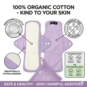Lot de 2 serviettes menstruelles réutilisables avec sac imperméable, serviettes hygiéniques en tissu lavables et anti-fuites pour femmes, lavande - Product Image 2