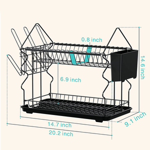 Égouttoir de vaisselle en métal, pont de cuisine, <span class=keywords><strong>grand</strong></span> égouttoir de vaisselle avec plateau à couverts en plastique - Product Image 4