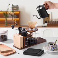 Set Pembuat Kopi Pour Over, Penggiling Manual, Teko Gooseneck, Timbangan Digital, Dripper, Server Kaca, Stand Kayu, Perlengkapan Seduh Kopi Rumahan, Paket Hadiah