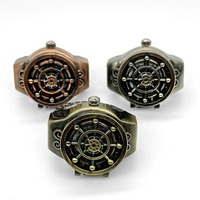 Reloj de Anillo de Lujo con Tapa Abatible, Reloj de Dedo Redondo de Aleación, Reloj de Cuarzo con Diseño de Timón de Crucero, Anillo de Acero Inoxidable con Banda Elástica, Regalo Unisex