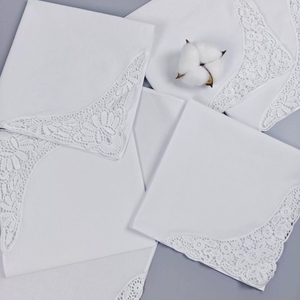 Pañuelo de algodón blanco con borde de encaje para boda y Navidad, de algodón peinado - Product Image 3