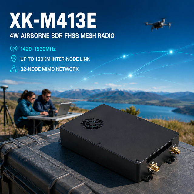 XK-M413E 4W Airborne SDR FHSS MIMO Mesh Network Radio Long Range IP Video Data Link Multi Hop Wireless Communication Transceiver