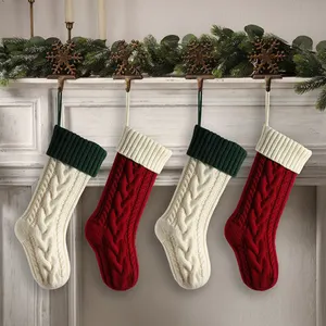 Toptan noel çorap çift taraflı kablo örme noel çorap bordo kırmızı ve krem noel süslemeleri için DOM111