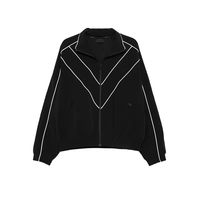 Veste de survêtement vintage en nylon noir pour homme avec empiècements contrastants blancs, fermeture éclair, col montant, coupe-vent, style streetwear, logo personnalisé OEM