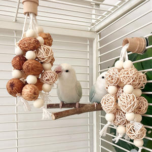 Giocattolo per Pappagalli Peonia Tiger Skin, Snack per Affilare i Denti e Alleviare la Noia, Noci di Carambola su Corda - Product Image 1