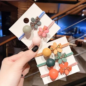 Élastiques à cheveux en tissu avec perles et décorations florales, accessoires de coiffure décontractés pour femmes, rose, vert, orange, bleu - Product Image 1