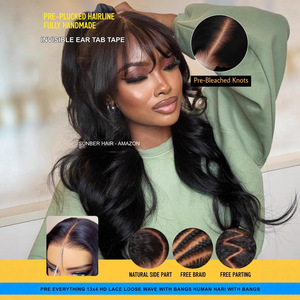 Peluca de pelo brasileño nuevo y novedoso del fabricante, rizada larga con ondas grandes, flequillo, encaje frontal, cubierta de cabeza completa, peluca con punto de fibra química - Product Image 3