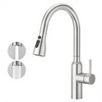 Robinet de cuisine commercial robuste à double poignée, moderne, multifonction, avec douchette extractible à arc élevé et cartouche céramique