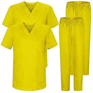 Ensemble de blouses médicales unisexes bleu marine, haut à col en V avec poches et pantalon à taille élastique pour usage hospitalier, en coton et polyester tissé - Product Image 6