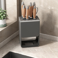 Porte-couteau de cuisine mural multifonctionnel en métal avec boîte à outils intégrée sans poinçonnage nécessaire Support de rangement pour comptoir