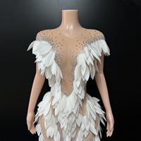 Robe blanche à feuilles, sexy, style cocktail, avec sequins, pour chanteuses, tenue de scène