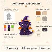 Peluche Dragon Halloween Personnalisée, Jouet en Peluche Doux, Poupée Monstre Dinosaure Magique avec Chapeau de Sorcière et Ailes, Décoration de Fête, Faible MOQ, Support OEM ODM