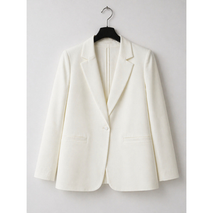 Blazer blanc cintré avec col à revers classique, manches longues, veste formelle minimaliste, blazer cintré élégant de qualité supérieure - Product Image 1