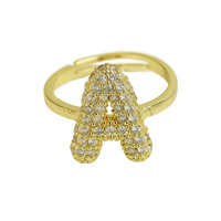 Bague en laiton plaqué or pour femme, design ballon bulle mignon, 26 lettres anglaises, style tendance, pierres de zircon, anniversaire