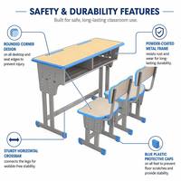 Ensemble bureau et chaise double réglables en hauteur pour étudiants, mobilier de classe écologique en MDF pour les écoles primaires et secondaires