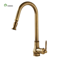 Robinet de cuisine classique vintage antique avec douchette extractible en laiton, style européen