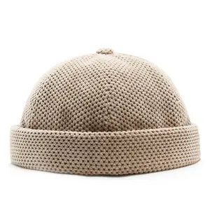 Vente en gros de nouveaux chapeaux pour hommes et femmes rétro dôme réglable couleur unie en coton épais bonnet sans bord Docker casquette
