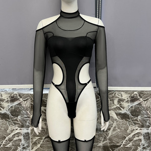 Lencería Sexy Europea para Mujer, Body Ajustado con Aberturas Laterales y Mangas Largas con Hombros Descubiertos - Product Image 6