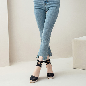 Sandales <span class=keywords><strong>compensées</strong></span> légères antidérapantes pour femmes, style <span class=keywords><strong>espadrilles</strong></span> en jute, <span class=keywords><strong>à</strong></span> lacets et bout fermé - Product Image 3