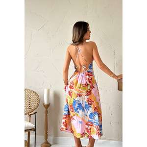 เดรสชีฟองสีน้ำเงินแบบขายส่ง ทรงสลิปเปิดหลัง คอไขว้ เอวธรรมชาติ ระบายอากาศได้ดี เหมาะสำหรับงานค็อกเทล - Product Image 2