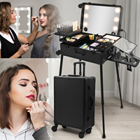 Valise à roulettes à éclairage led extra large studio de maquillage cosmétique professionnel avec haut-parleur