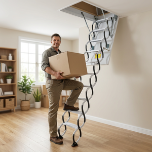 Échelle extensible intérieure en acier semi-automatique <span class=keywords><strong>Escalier</strong></span> <span class=keywords><strong>de</strong></span> <span class=keywords><strong>grenier</strong></span> pour villas Duplexes <span class=keywords><strong>Escalier</strong></span> télescopique pliant invisible - Product Image 1