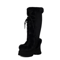 WETKISS Grande taille 43 Bottes gothiques épaisses Bottes compensées hautes à plateforme Bottes au genou Bottes chaudes en fourrure Chaussures pour femmes Vente en gros