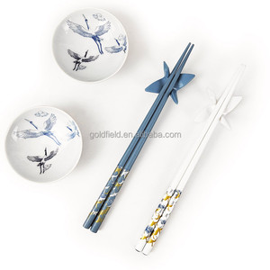 Juego de Palillos de Madera Ecológicos y Saludables, Plato de Cerámica y Reposapalillos de <span class=keywords><strong>Melamina</strong></span> con Diseño de Grulla, en Caja de Regalo - Product Image 5