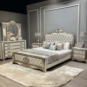 Juego de dormitorio con diseño de espejo, cama King Size, muebles personalizados, dormitorios completos modernos - Product Image 5