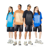 T-shirt unisexe à manches courtes en coton 100% respirant, coupe ample, 270 grammes, style vintage délavé à l'acide, effet vieilli, avec poche, idéal pour l'été