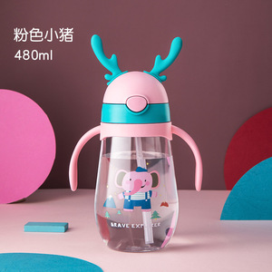 Plastic Children Straw Water Cup Christmas Elk Eco-Friendly 500-600ml Boiling Water Applicable Sports Outdoor Strap Water Bottle - Product Image 5