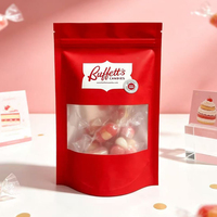 Pochette à fermeture éclair rouge personnalisée avec fenêtre transparente, sac d'emballage en aluminium pour bonbons, friandises et snacks