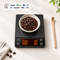 Balance de cuisine numérique électronique miniature pour la maison, avec minuterie, capacité de pesée de 3 kg, précision de 0,1 g, arrêt automatique pour les grains de café