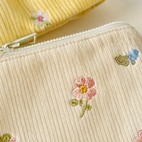 Dompet Mini Bordir Kustom Grosir dari Kain Corduroy dengan Ritsleting Motif Bunga, Tas Penyimpanan, Logo Merek Nama Kustom, Dompet Koin Portabel OEM ODM