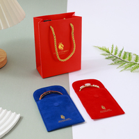 Pochette à bijoux Becan avec ouverture frontale incurvée, rouge et bleue, sac souple pour présentation de bracelets et colliers, et fournitures cadeaux en gros