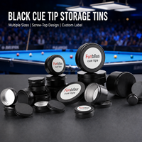 Boîte de rangement en métal noire personnalisable avec logo pour pointes de queue de billard, snooker et pool, avec couvercle à vis, pour l'emballage des pointes de queue.