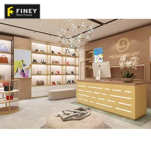 Estante de exhibición de lujo para tienda, estante de exhibición para zapatos, decoración de muebles, diseño de tienda de zapatos para Boutique