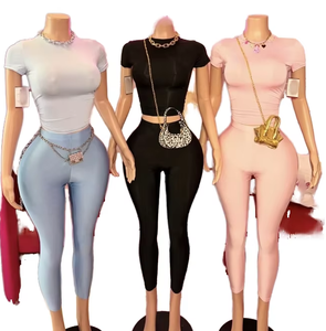 Viviblook D24ST373 Conjunto de 2 piezas para mujer, chándal, pantalones cortos de manga corta, Tops cortos y mallas sedosas, ropa de calle, trajes deportivos informales - Product Image 1