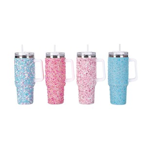 แก้ว<span class=keywords><strong>ไข่มุก</strong></span>40ออนซ์ประดับด้วยพลอยเทียมขวดน้ำเก็บความร้อนสีสันสดใสแก้วมักทำด้วยมือตามสั่ง - Product Image 5